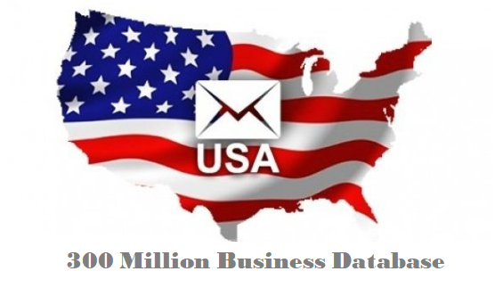 This image shows a United States flag with a mail logo superimposed on it, to represent the 300 million USA business email database that GlobalBizData provides.