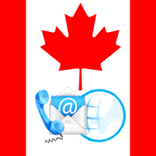 An image of a Canadian flag with the symbols of a phone and an email below it. The image represents the 2.5 million Canada business database.